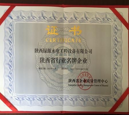 陝西省(sheng)行業**企業(yè)證書